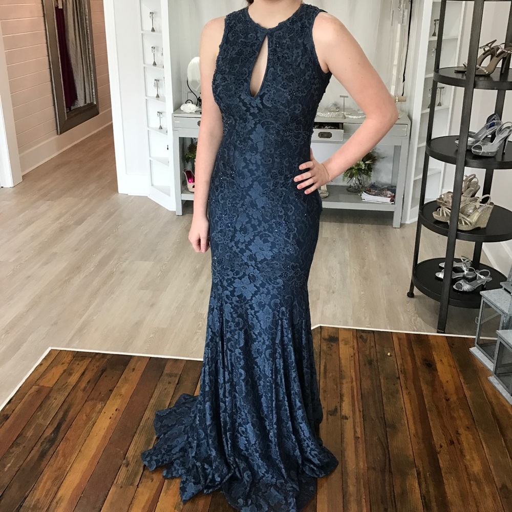 Formal navy blue lace dress
